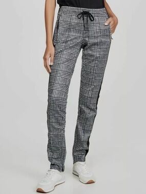 New Pam & Gela Women Black White Plaid Houndstooth Joggers Pants Size P
